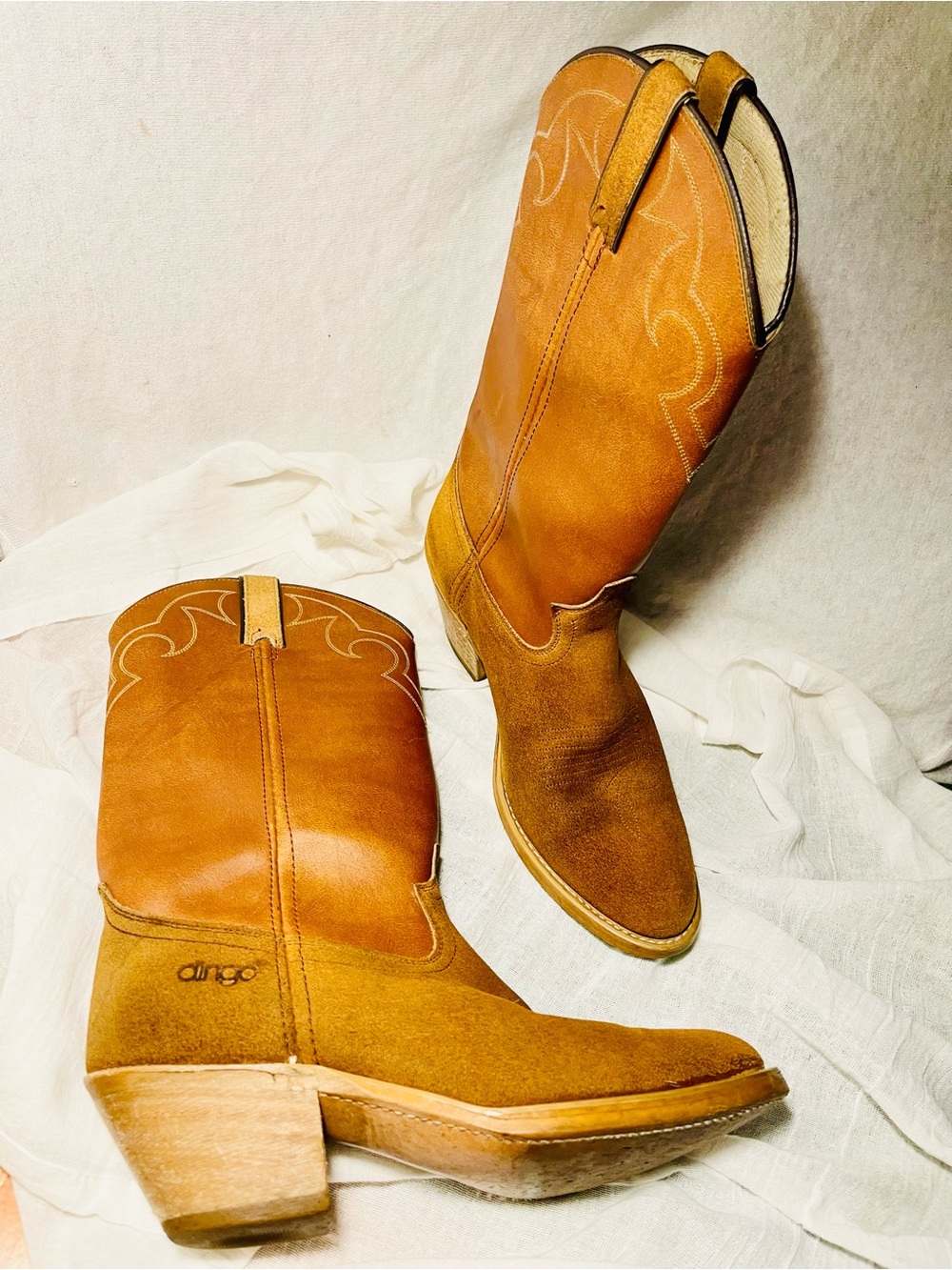 Vintage Dingo Suede & Leather Two-Tone Cowboy Boots - Style 6932